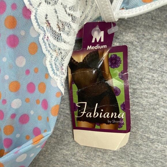 Fabiana by Shamah Lingerie Set Womens Medium White Lace Blue Polka Dots NEW - Picture 2 of 10